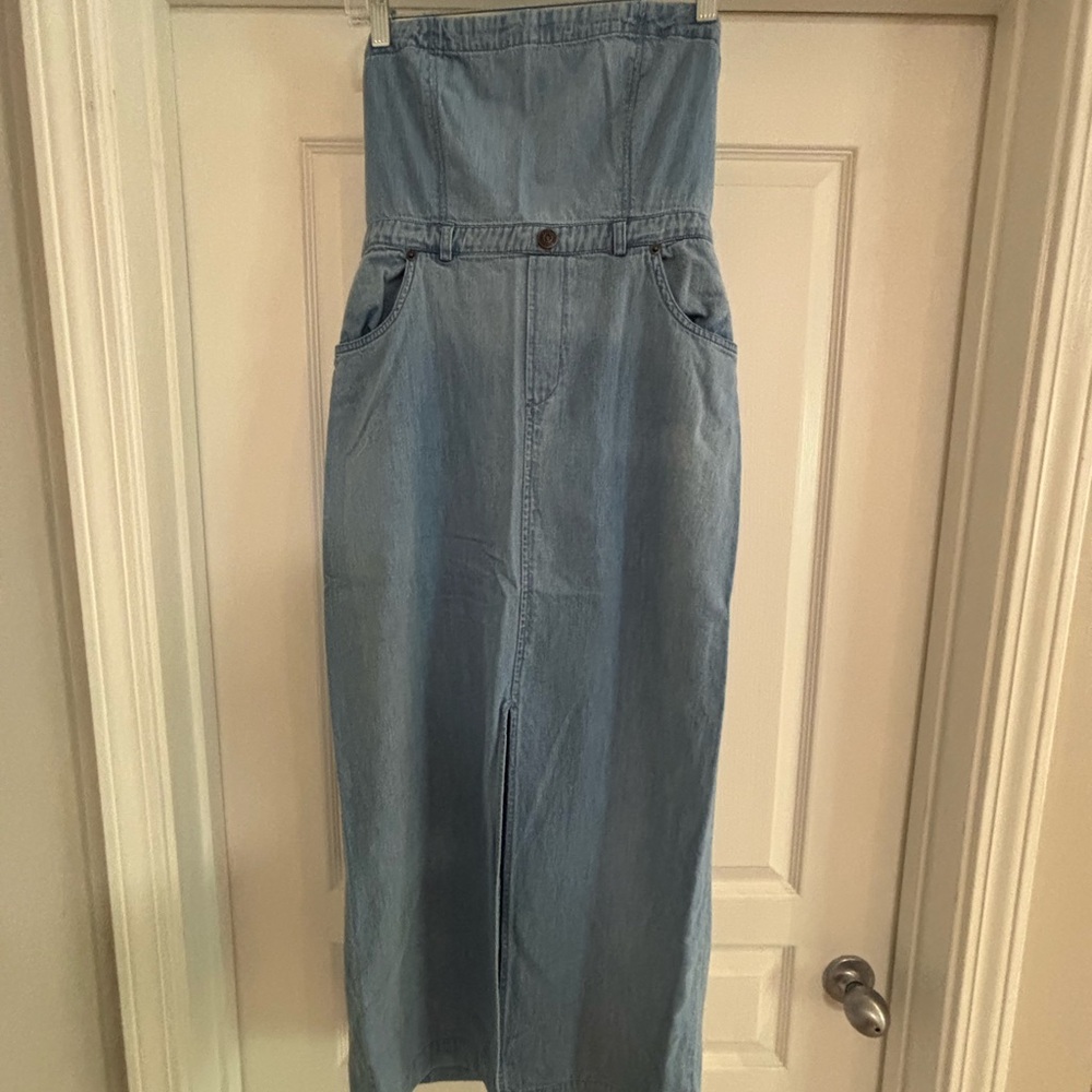 Free People Light Blue Denim Midi Fitted Dress Size 6
